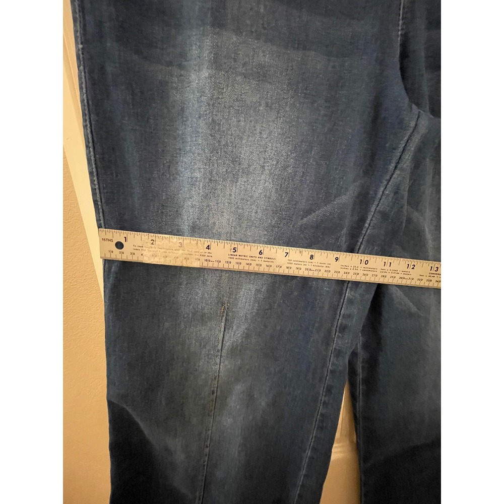 Women Blue‎ Wide Leg Pull On Denim Jeans Elastic Waist Front Seam Detail Medium - Picture 9 of 16
